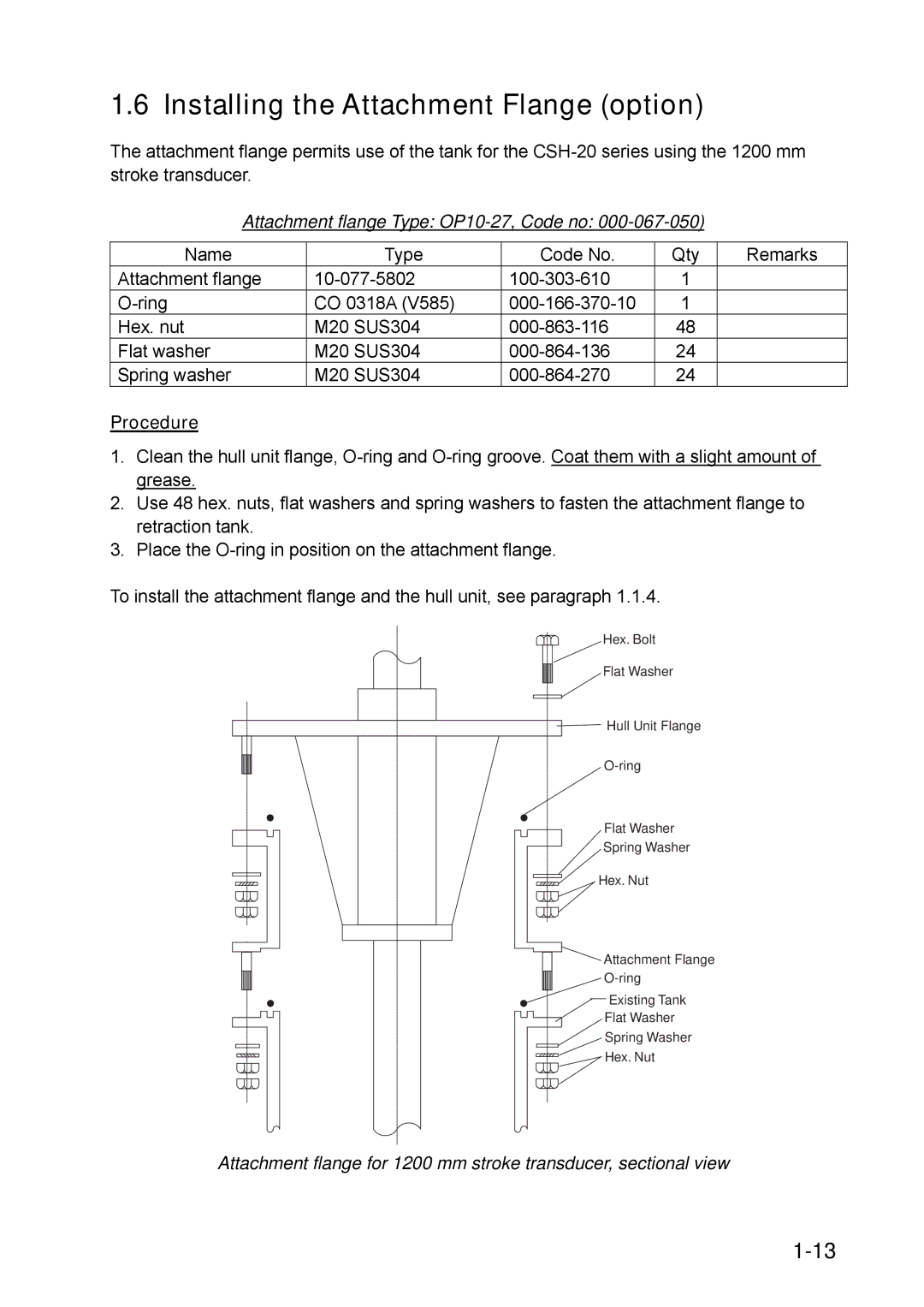 Furuno FSV-30S Installing the Attachment Flange option, Attachment flange Type OP10-27, Code no, Procedure 