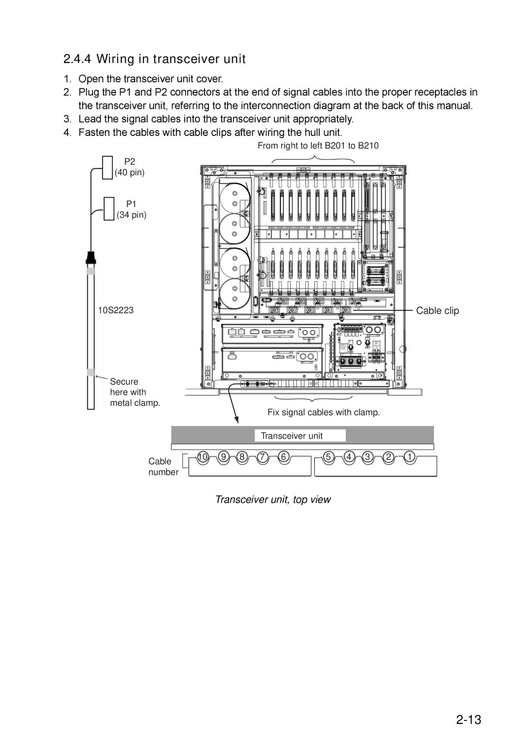 Furuno FSV-30S installation manual Wiring in transceiver unit, Transceiver unit, top view 