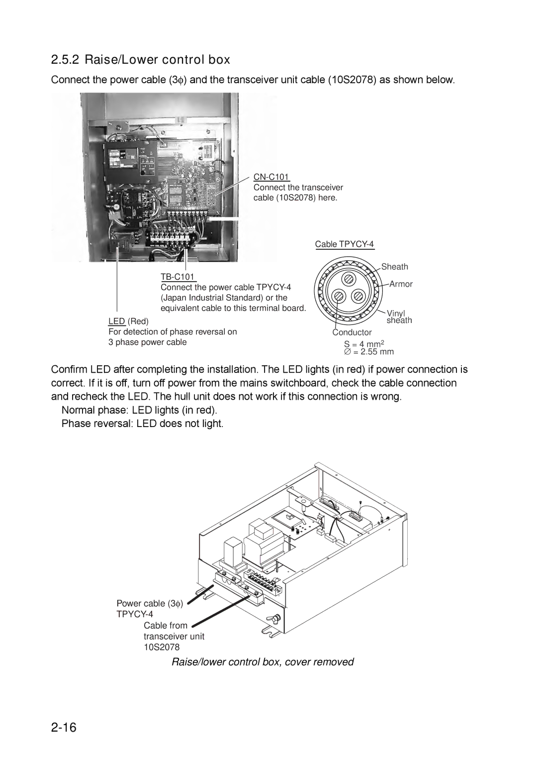 Furuno FSV-30S installation manual Raise/Lower control box, Raise/lower control box, cover removed 