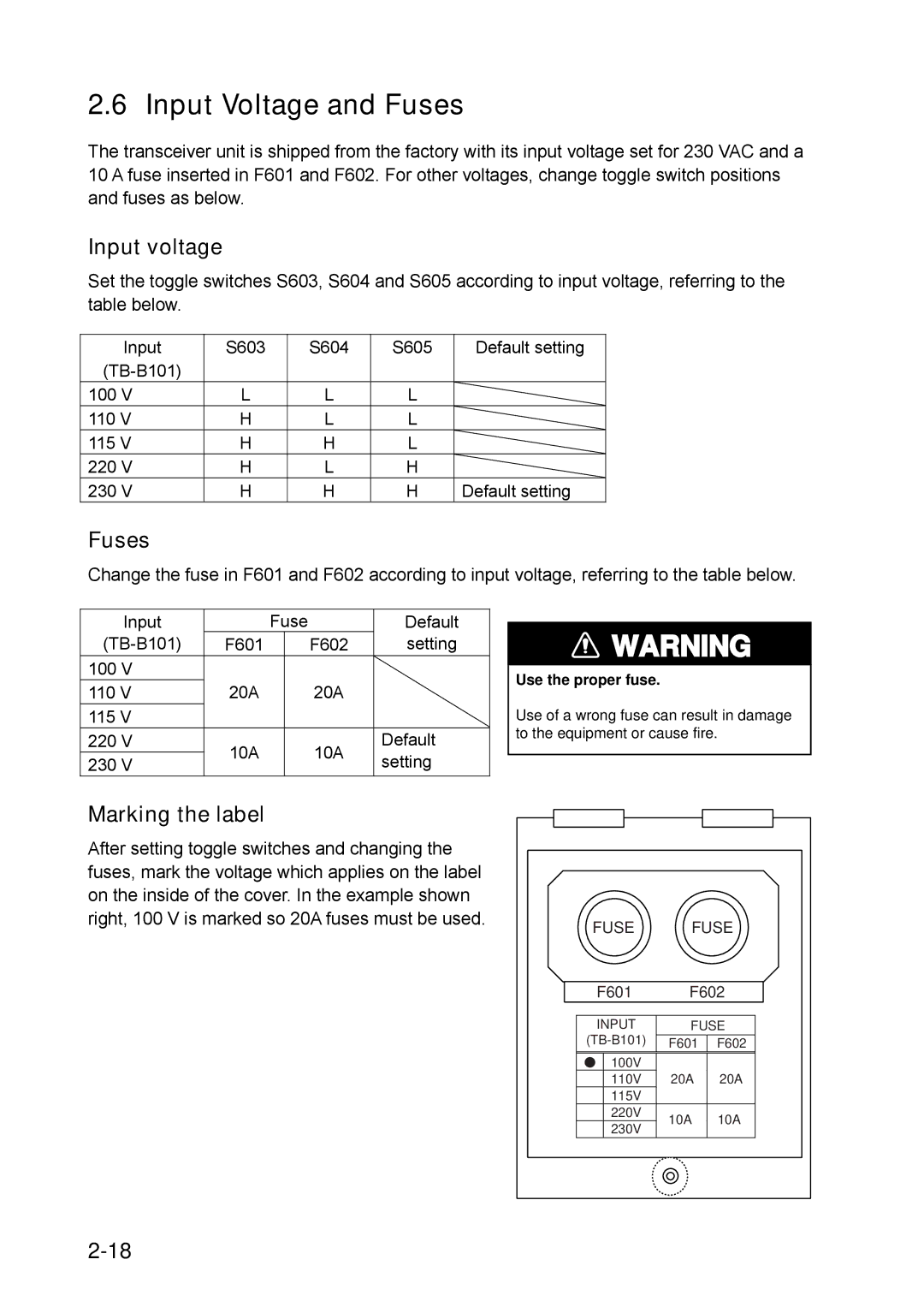 Furuno FSV-30S installation manual Input Voltage and Fuses, Input voltage, Marking the label 