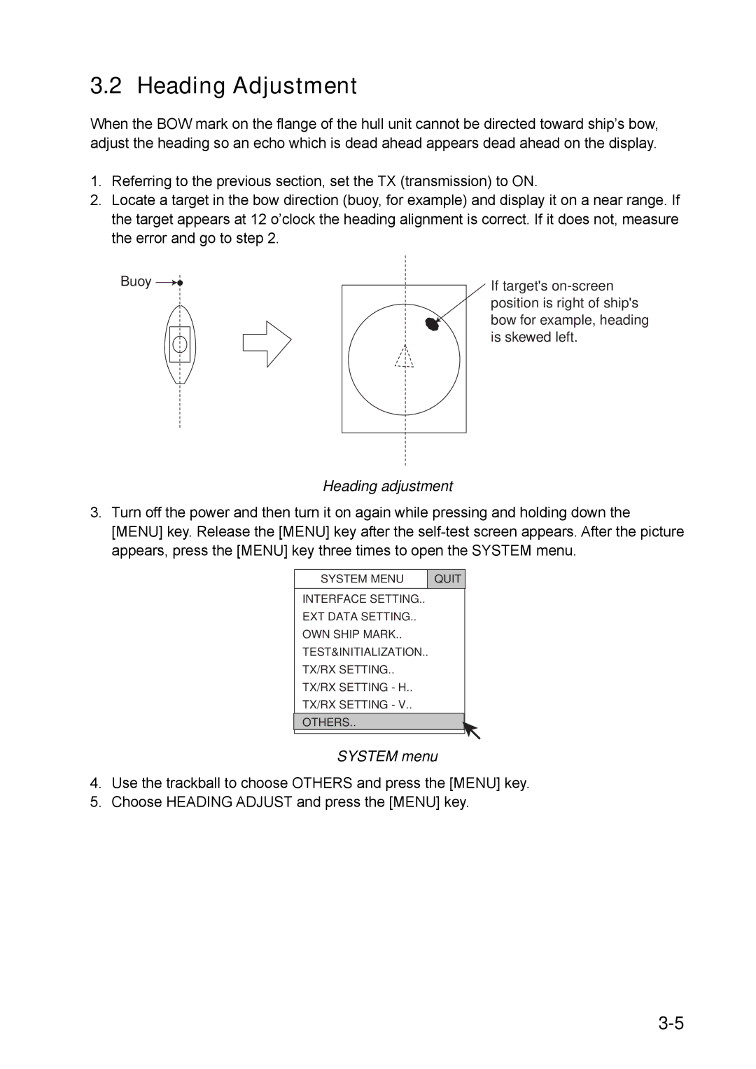 Furuno FSV-30S installation manual Heading Adjustment, Heading adjustment, System menu 