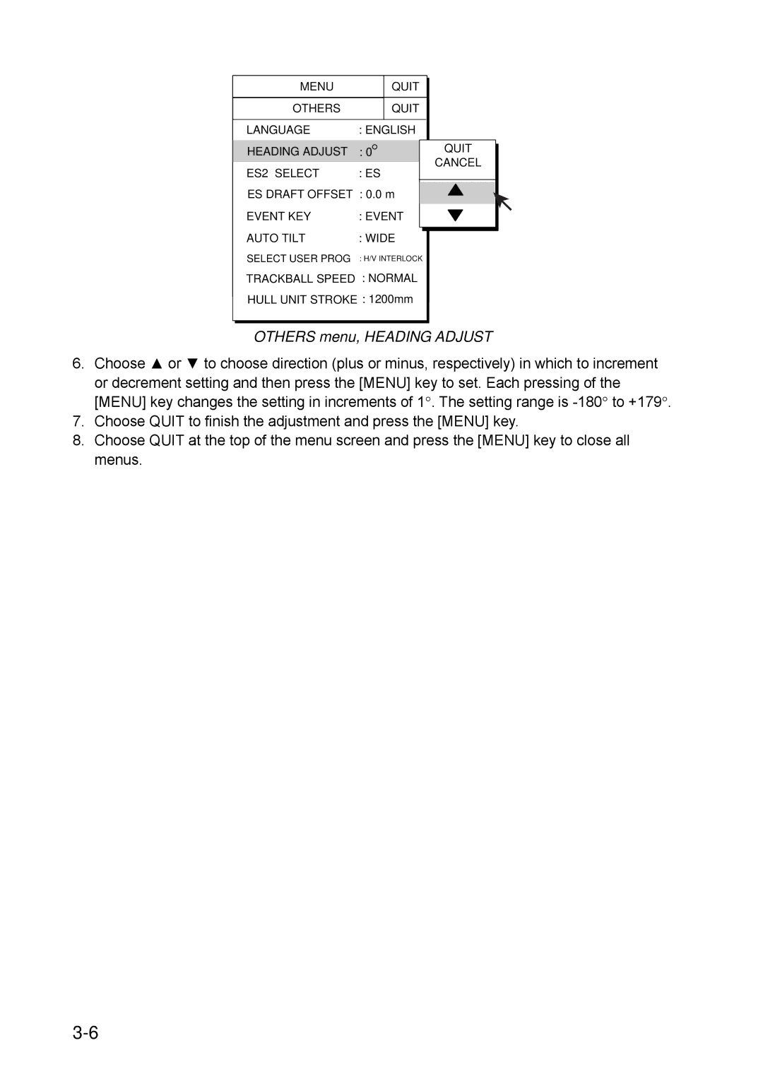 Furuno FSV-30S installation manual Others menu, Heading Adjust 