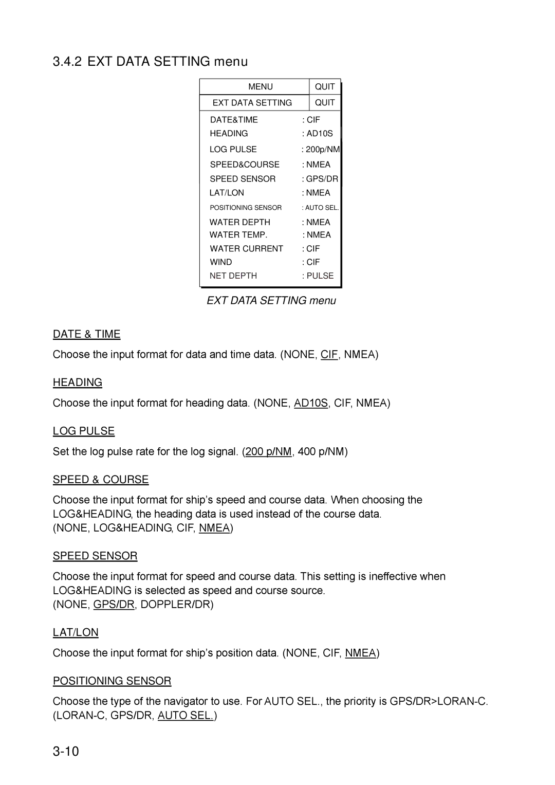 Furuno FSV-30S installation manual EXT Data Setting menu 