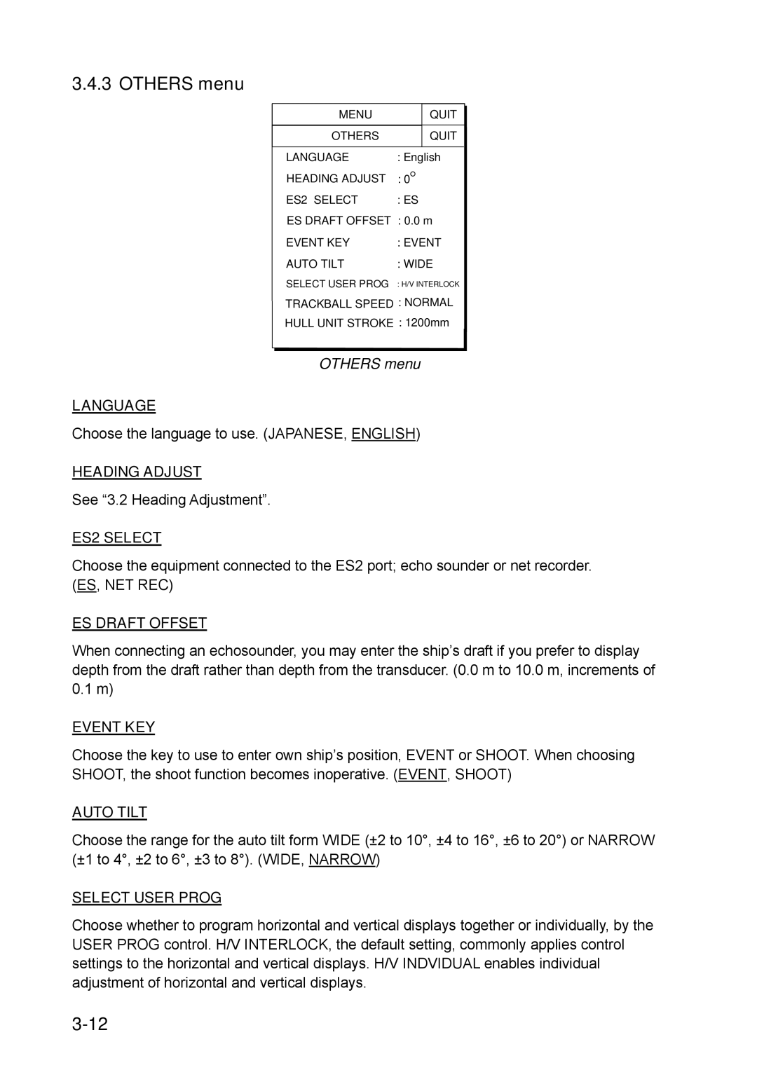 Furuno FSV-30S installation manual Others menu, ES Draft Offset 