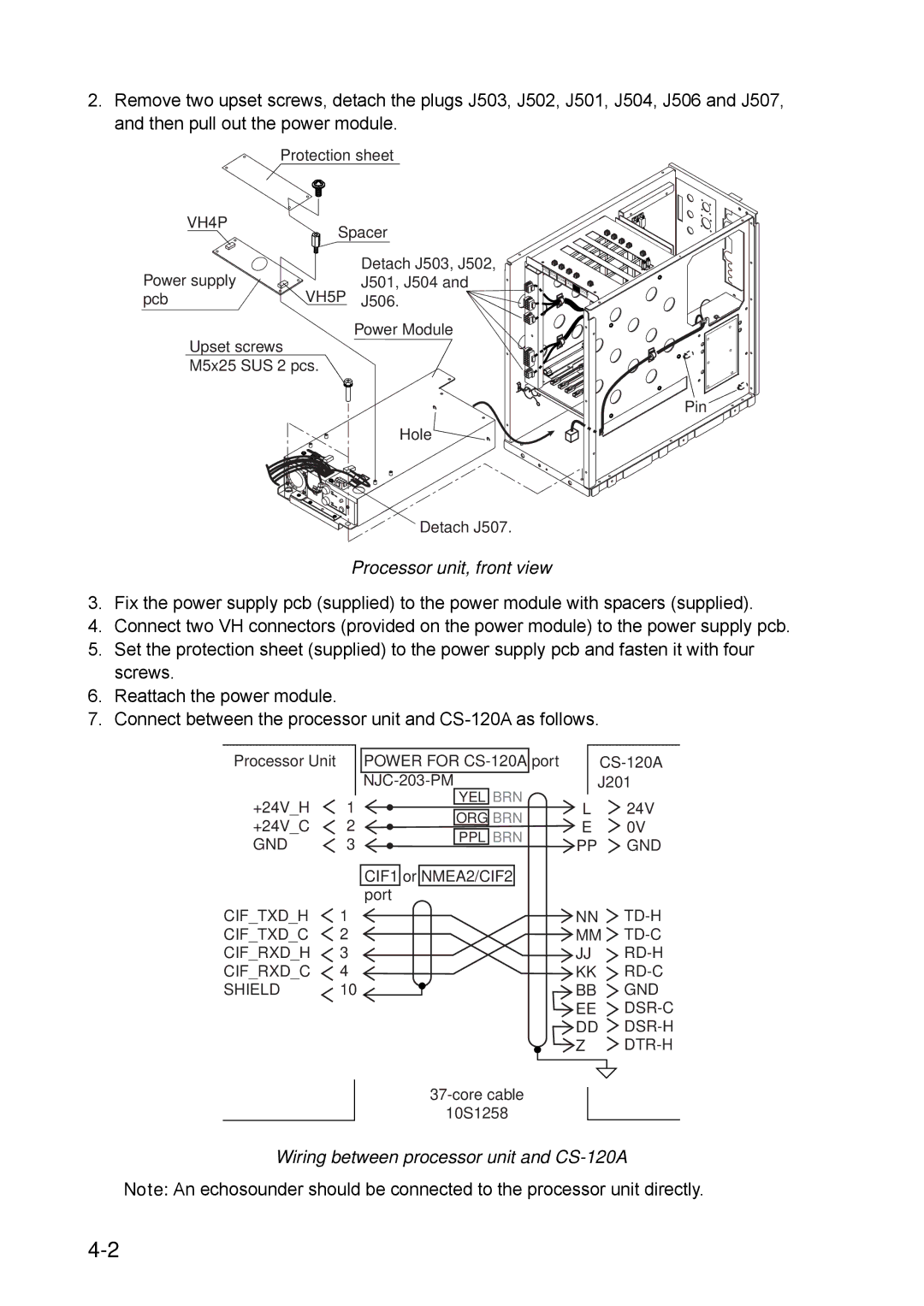 Furuno FSV-30S installation manual Wiring between processor unit and CS-120A, Gnd 