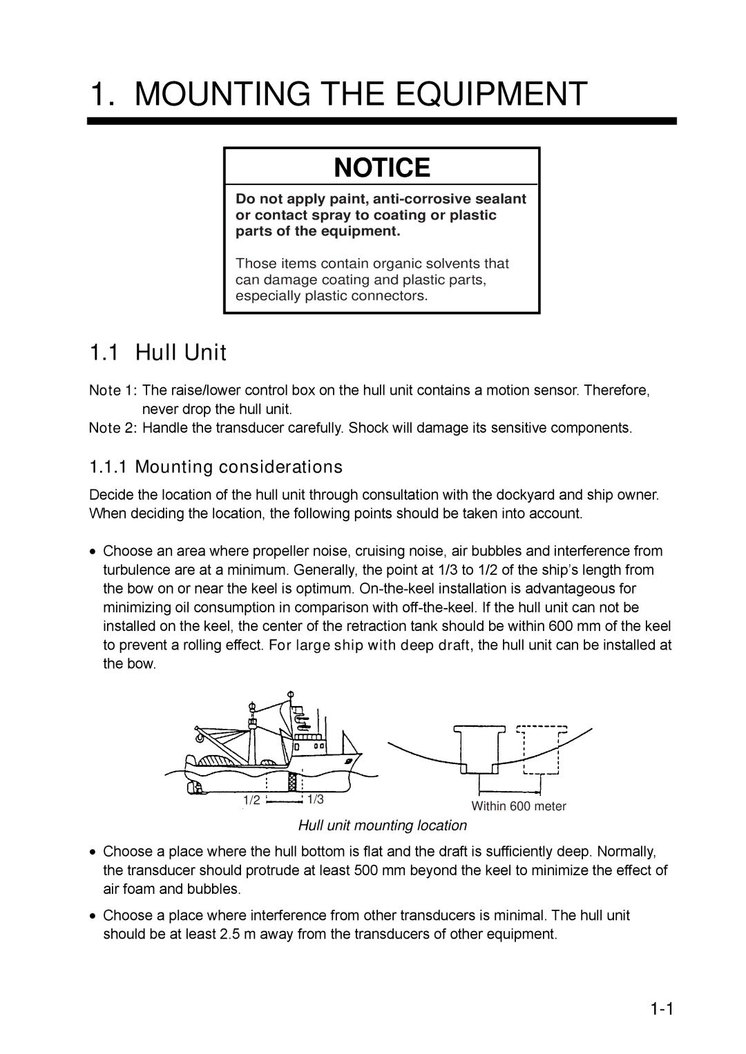 Furuno FSV-30S installation manual Hull Unit, Mounting considerations, Hull unit mounting location 