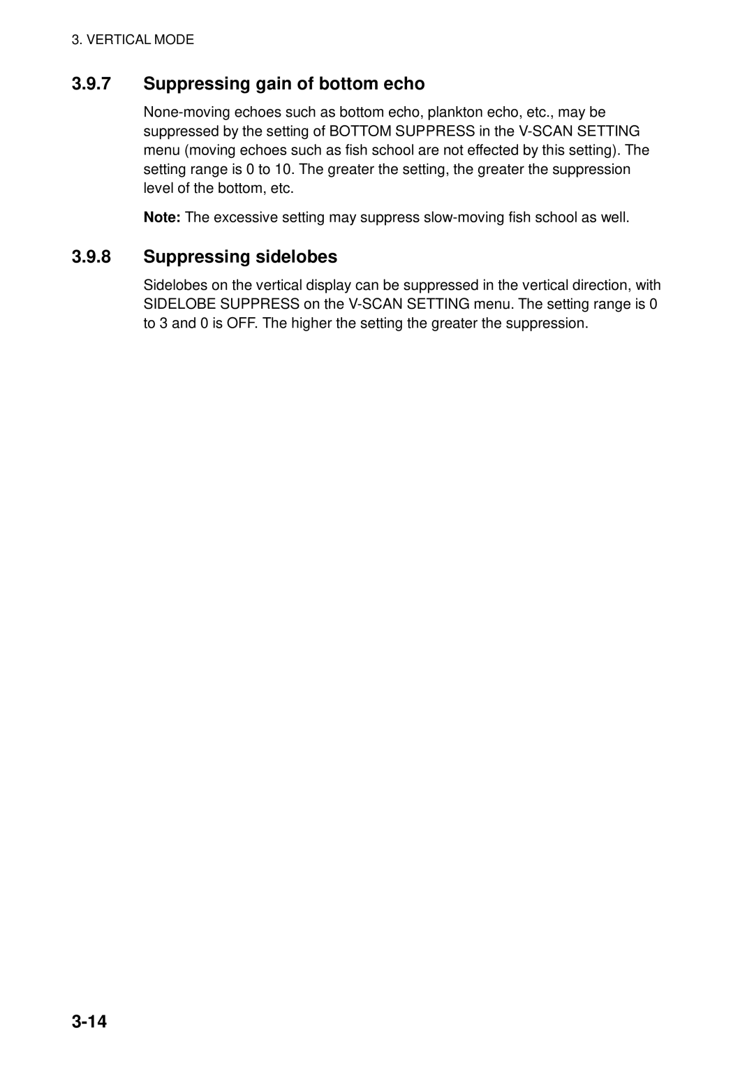 Furuno FSV-84 manual Suppressing gain of bottom echo, Suppressing sidelobes 