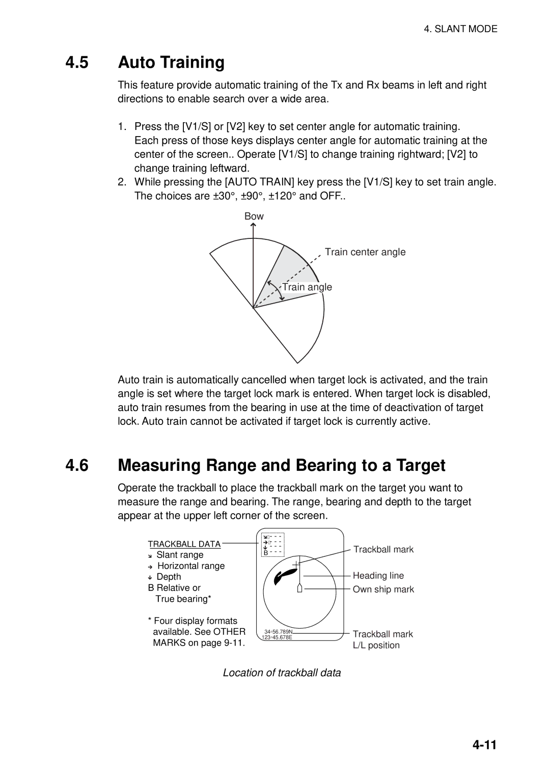 Furuno FSV-84 manual Auto Training, Measuring Range and Bearing to a Target 