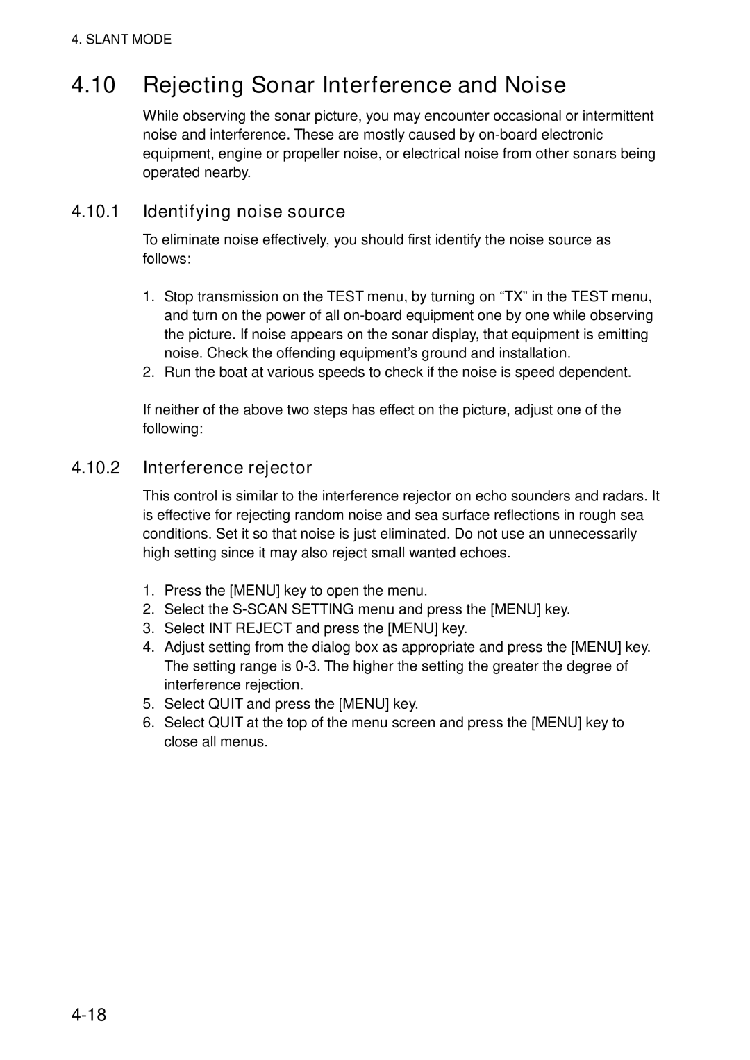 Furuno FSV-84 manual Rejecting Sonar Interference and Noise 