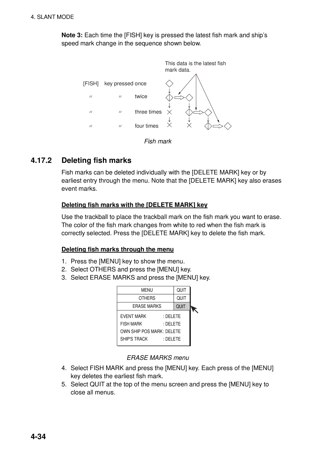 Furuno FSV-84 manual Deleting fish marks 