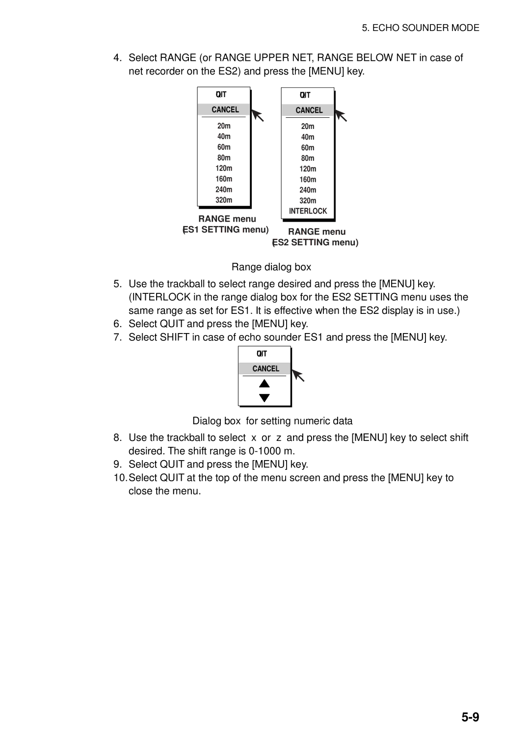 Furuno FSV-84 manual Range dialog box, Dialog box for setting numeric data 