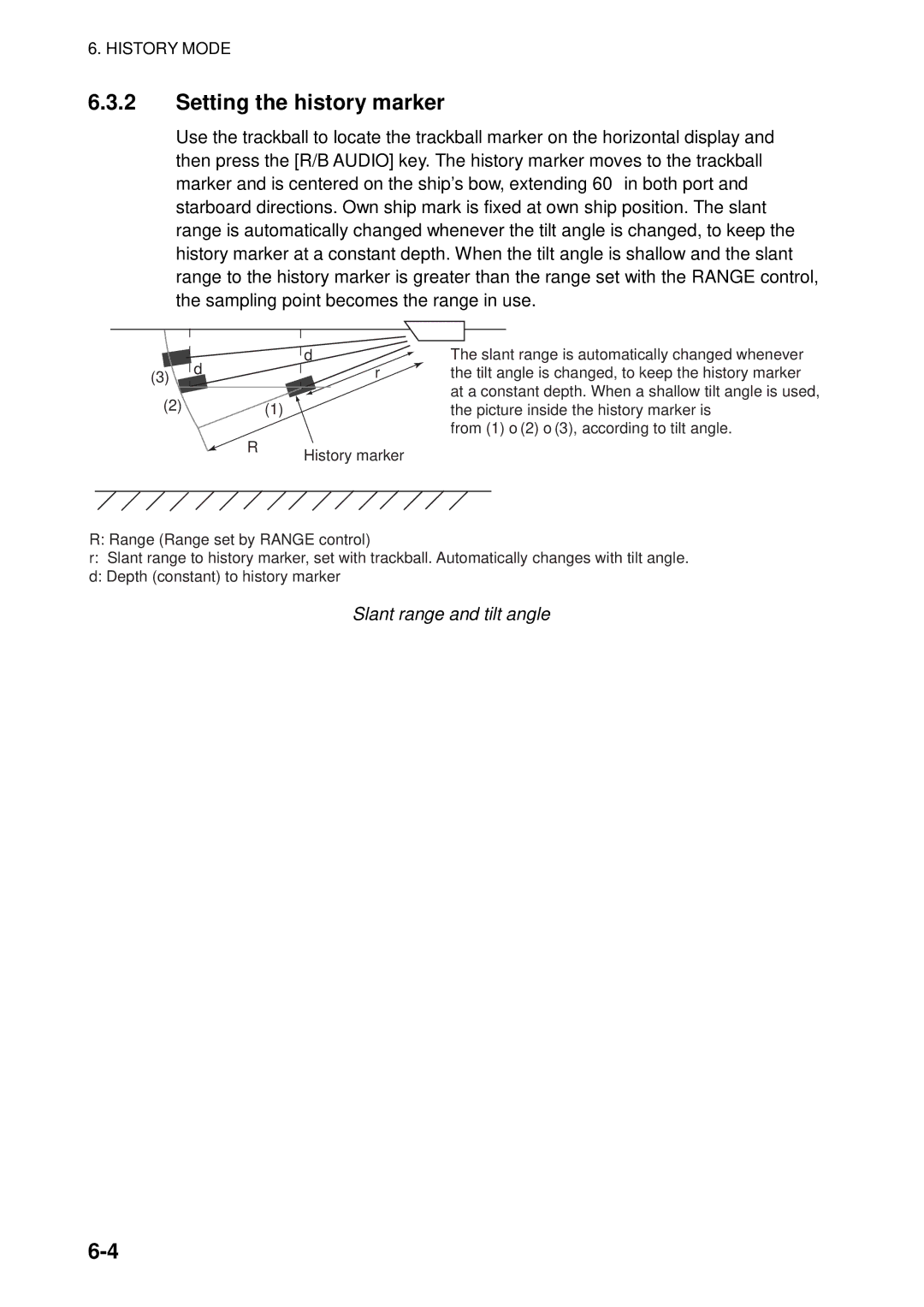 Furuno FSV-84 manual Setting the history marker, Slant range and tilt angle 