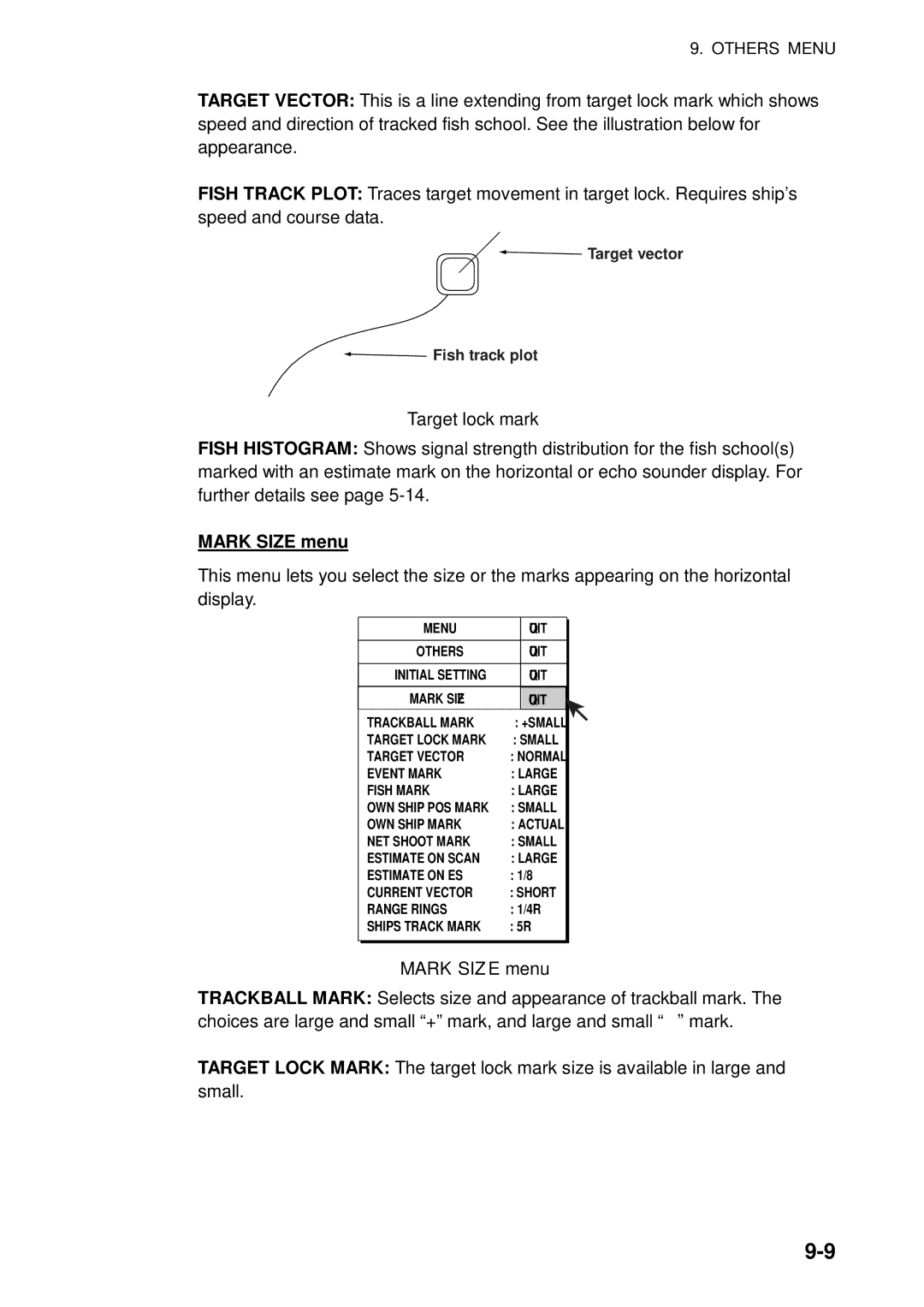 Furuno FSV-84 manual Target lock mark, Mark Size menu 