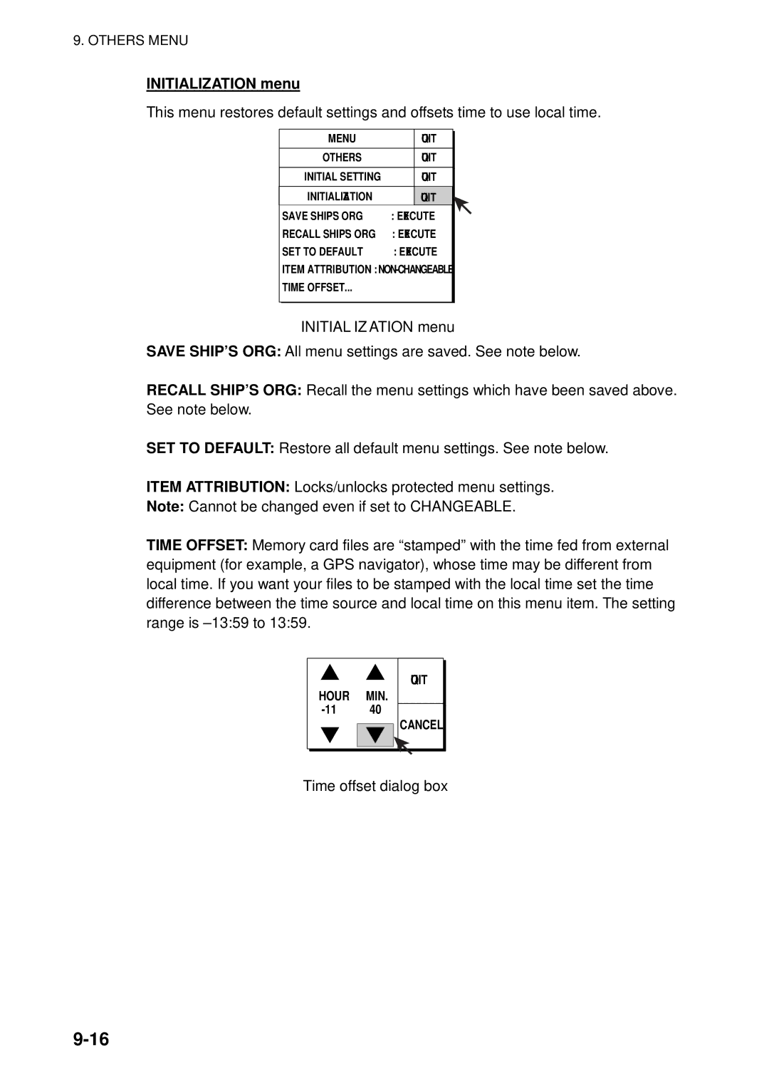 Furuno FSV-84 manual Initialization menu, Time offset dialog box 