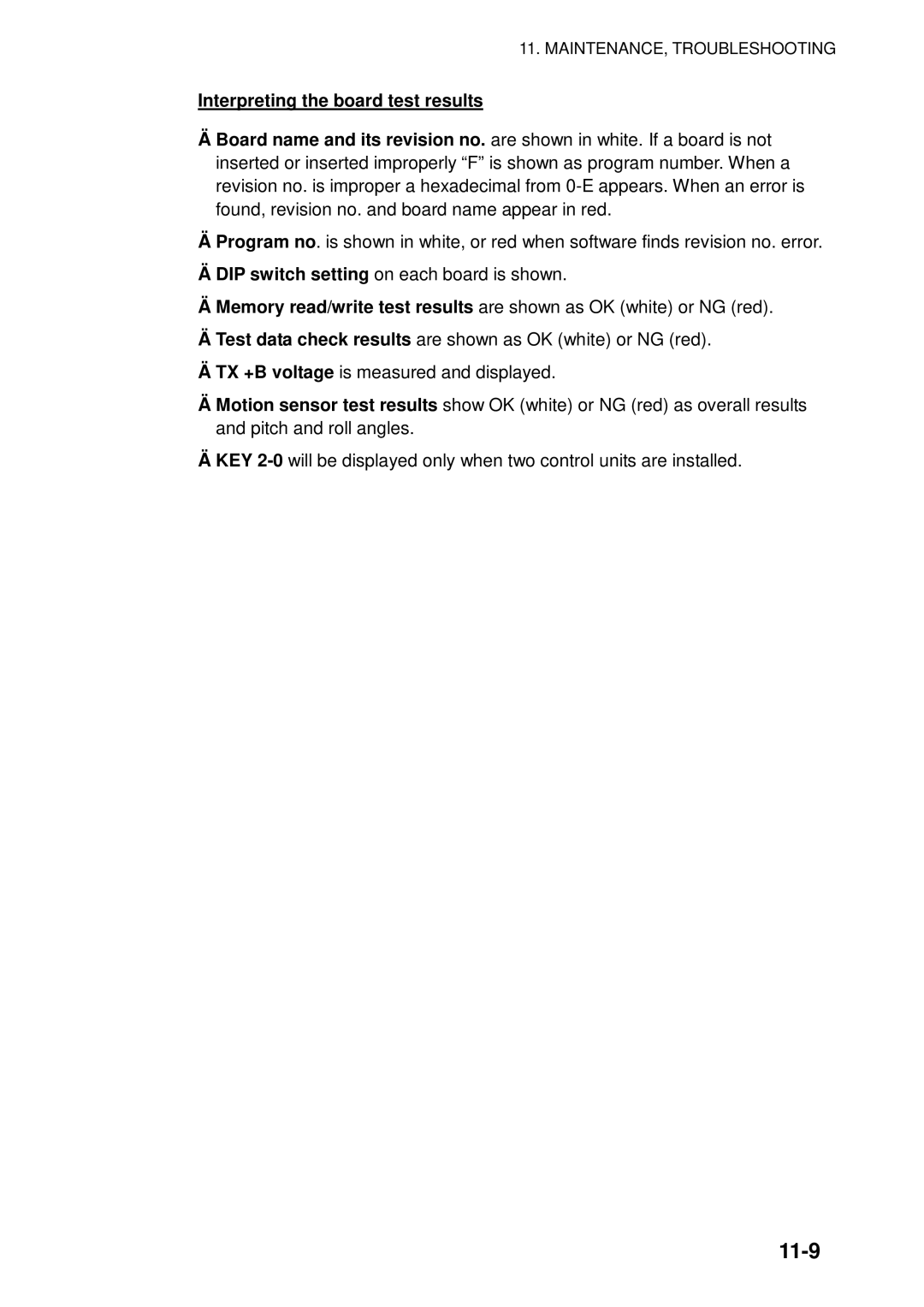 Furuno FSV-84 manual 11-9, Interpreting the board test results 