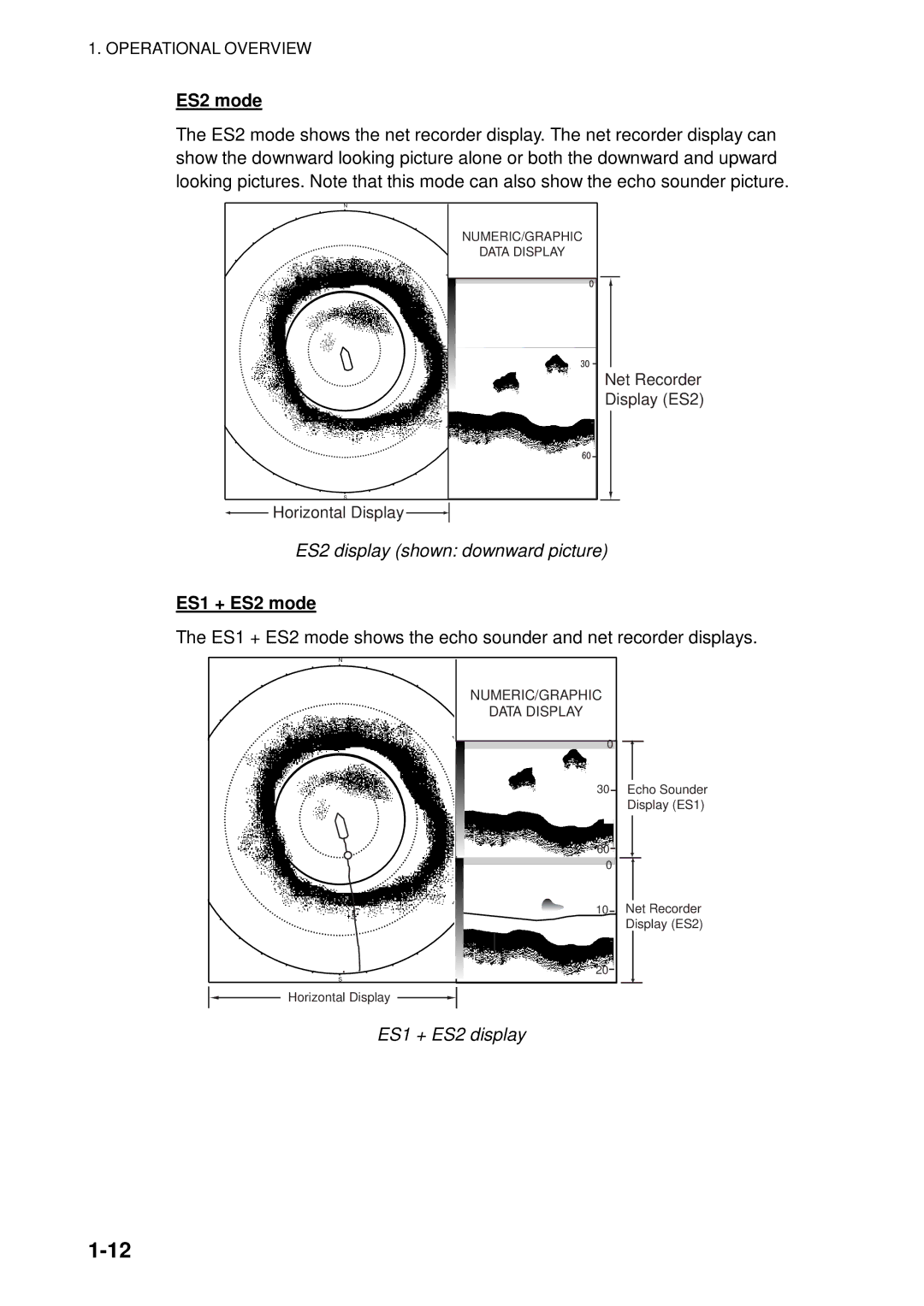 Furuno FSV-84 manual ES2 display shown downward picture, ES1 + ES2 mode, ES1 + ES2 display 