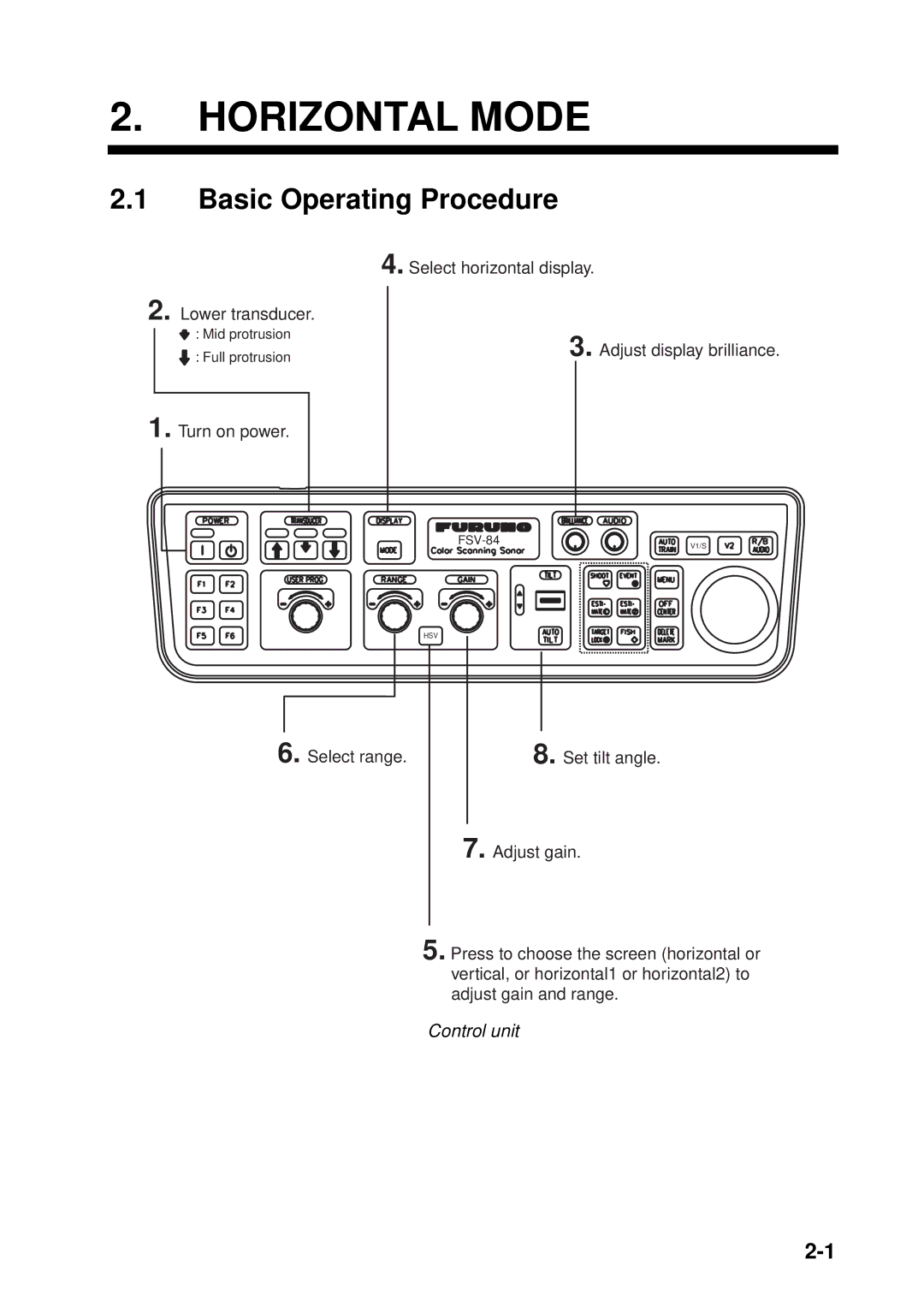 Furuno FSV-84 manual Horizontal Mode, Basic Operating Procedure 