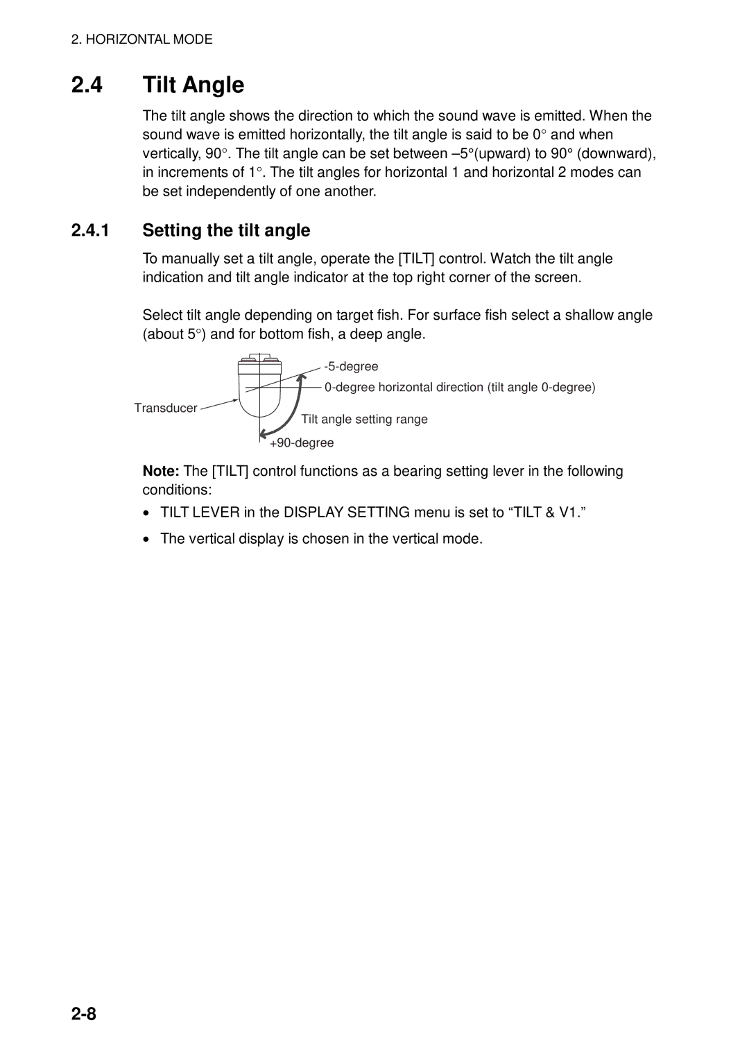 Furuno FSV-84 manual Tilt Angle, Setting the tilt angle 
