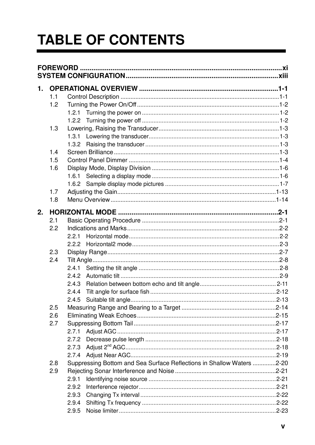 Furuno FSV-84 manual Table of Contents 