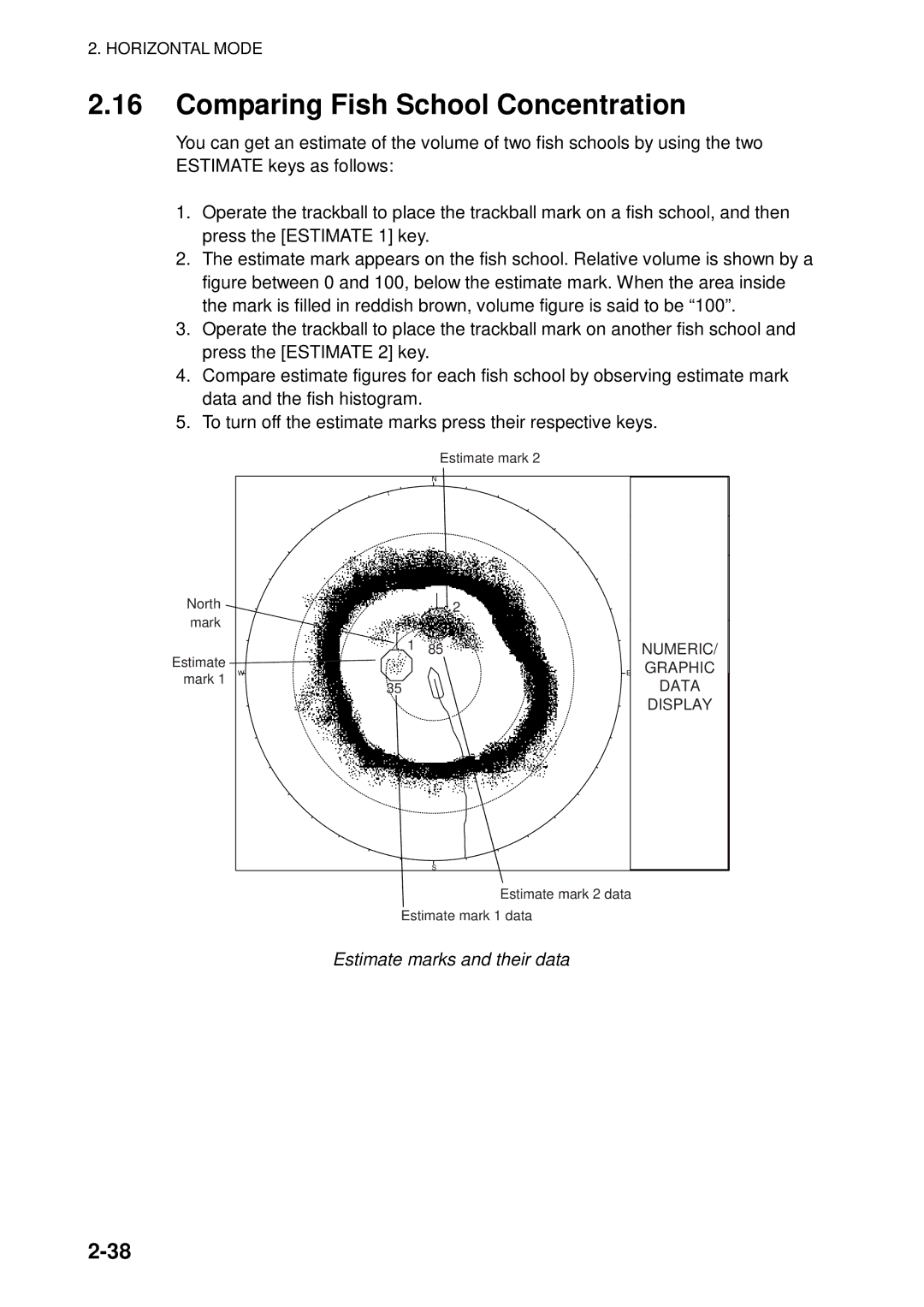 Furuno FSV-84 manual Comparing Fish School Concentration, Estimate marks and their data 