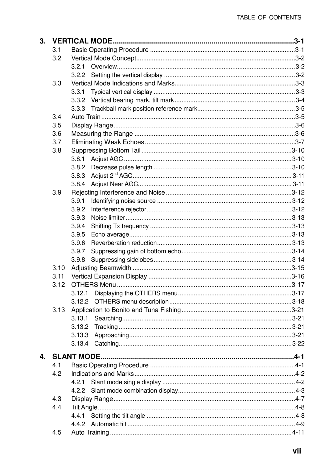 Furuno FSV-84 manual Vii, Table of Contents 