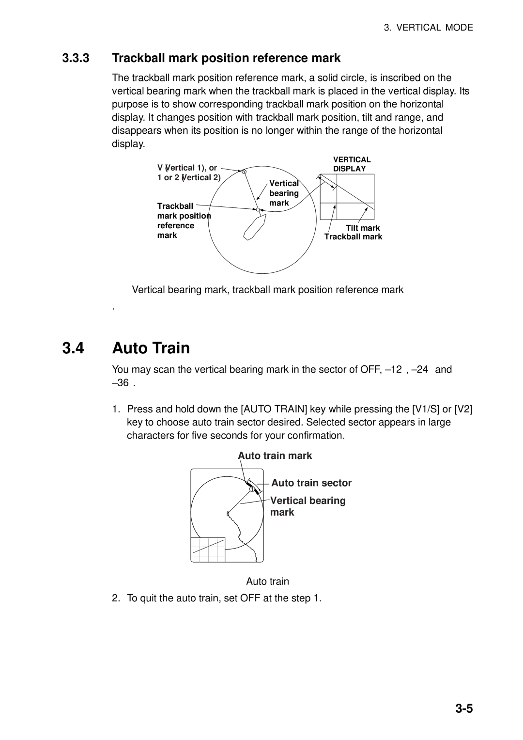 Furuno FSV-84 manual Auto Train, Trackball mark position reference mark, Auto train 