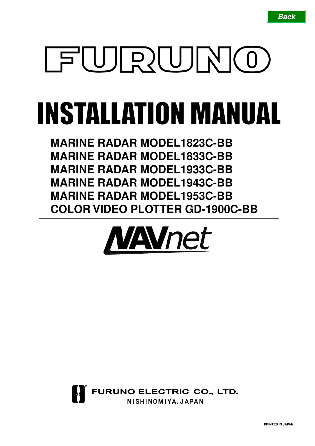 Furuno 1953C-BB, GD-1900C-BB, 1943C-BB, 1933C-BB, 1823C-BB, 1833C-BB manual Back 