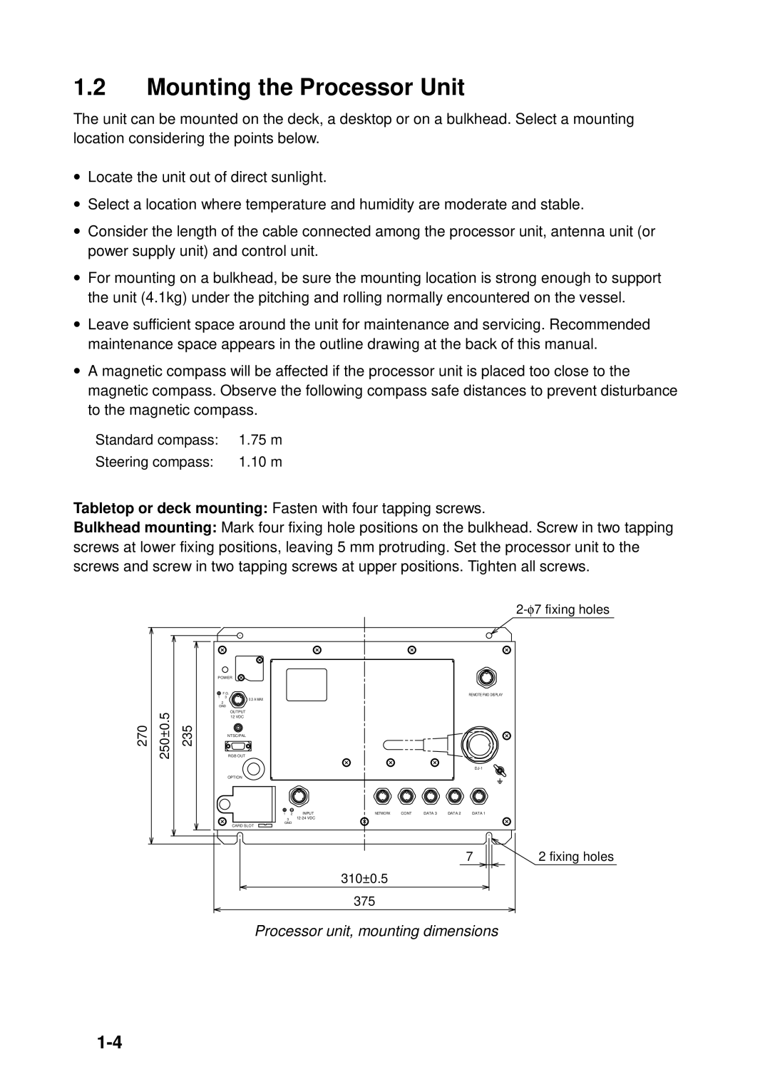 Furuno 1943C-BB, GD-1900C-BB, 1953C-BB, 1933C-BB, 1823C-BB Mounting the Processor Unit, Processor unit, mounting dimensions 