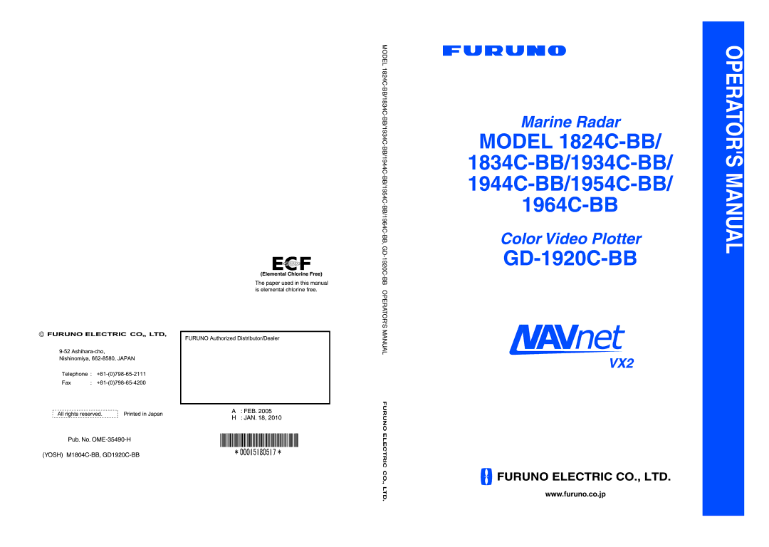 Furuno 1954C-BB, GD-1920C-BB, 1964C-BB, 1944C-BB, 1934C-BB, 1834C-BB, 1824C-BB manual 