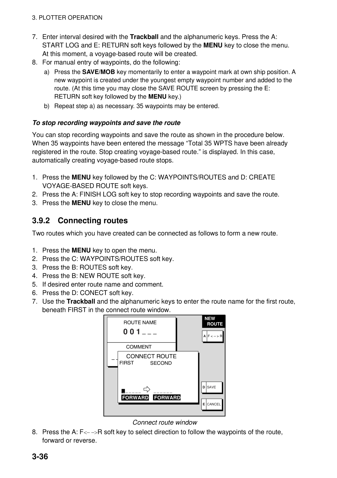 Furuno 1944C-BB, GD-1920C-BB, 1954C-BB, 1964C-BB, 1934C-BB, 1834C-BB, 1824C-BB manual Connecting routes, Connect route window 