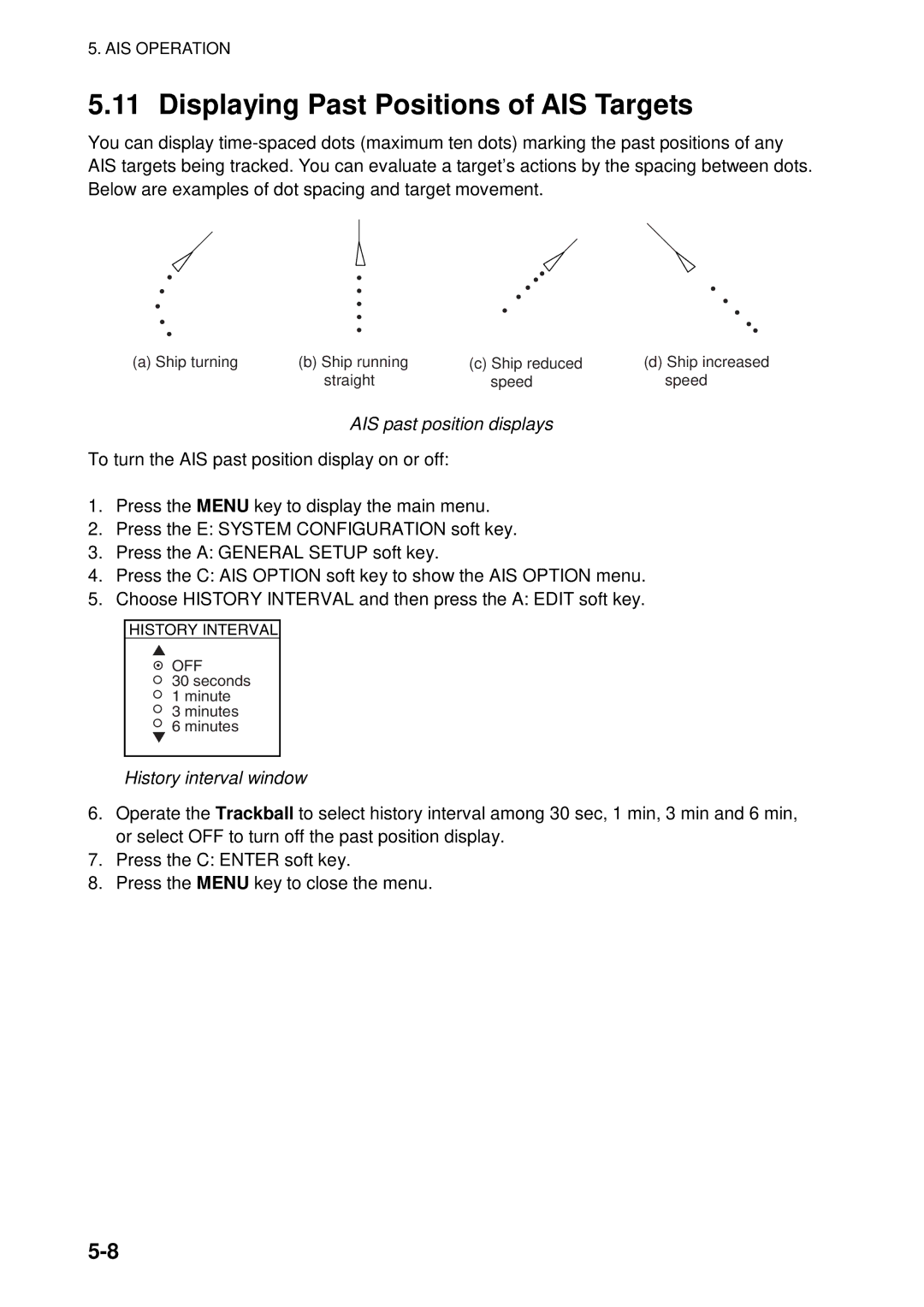 Furuno 1934C-BB, GD-1920C-BB, 1954C-BB, 1964C-BB manual Displaying Past Positions of AIS Targets, AIS past position displays 