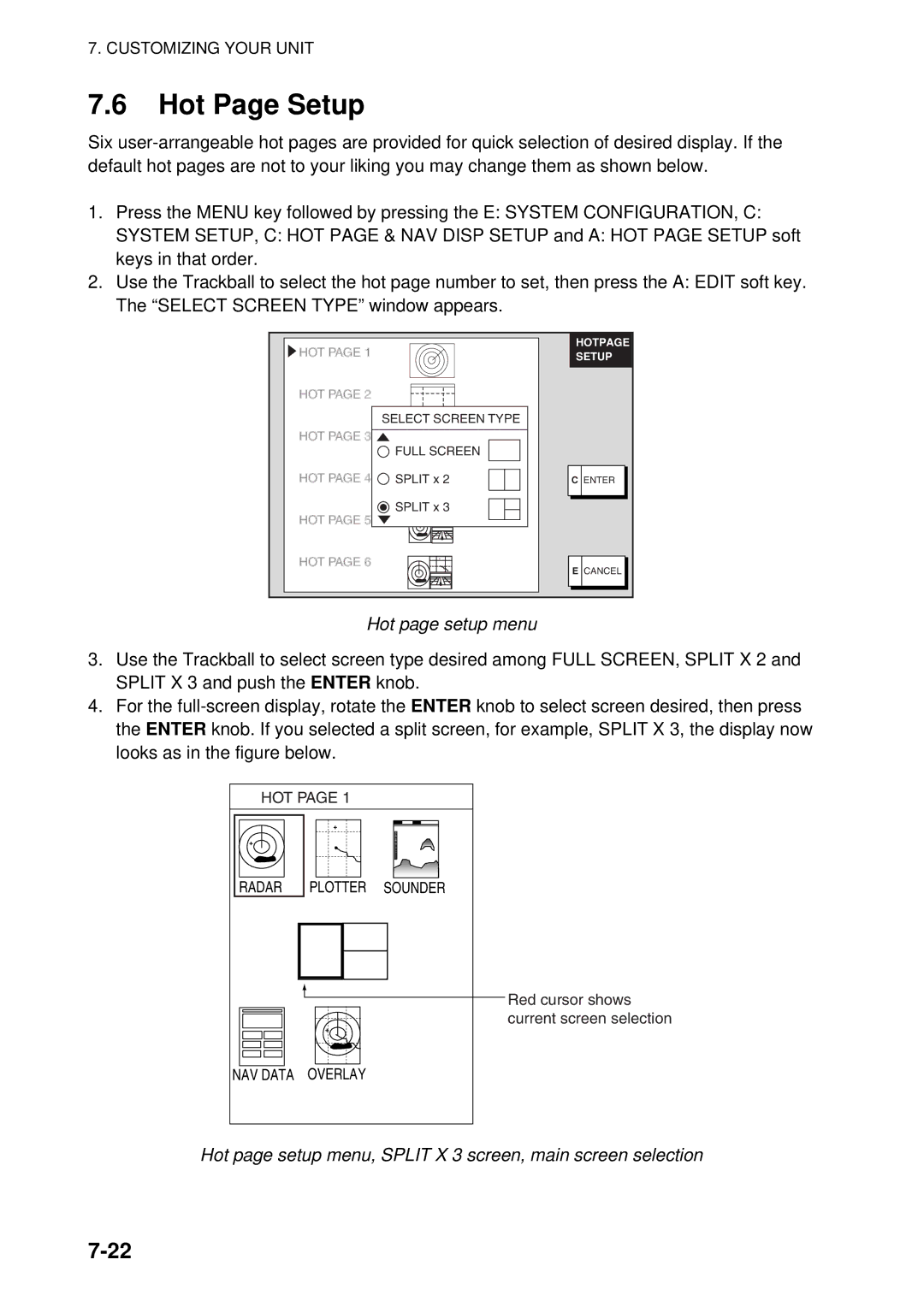 Furuno 1934C-BB, GD-1920C-BB, 1954C-BB, 1964C-BB, 1944C-BB, 1834C-BB, 1824C-BB manual Hot Page Setup, Hot page setup menu 