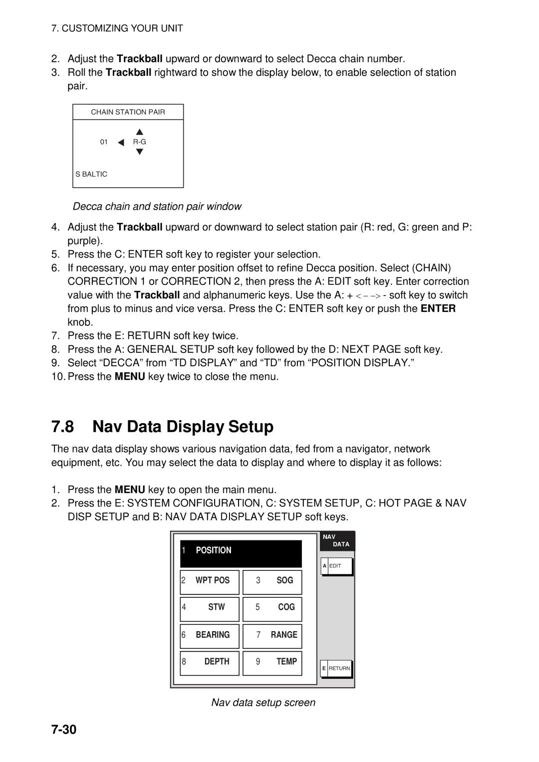 Furuno 1834C-BB, GD-1920C-BB, 1954C-BB, 1964C-BB, 1944C-BB, 1934C-BB, 1824C-BB Nav Data Display Setup, Nav data setup screen 