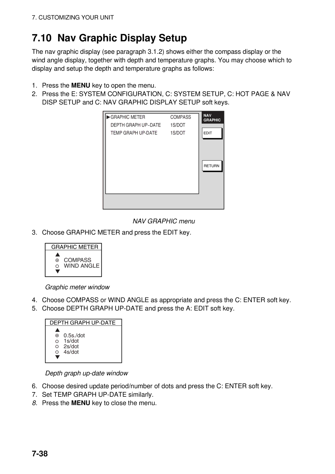 Furuno 1824C-BB, GD-1920C-BB Nav Graphic Display Setup, NAV Graphic menu, Graphic meter window, Depth graph up-date window 