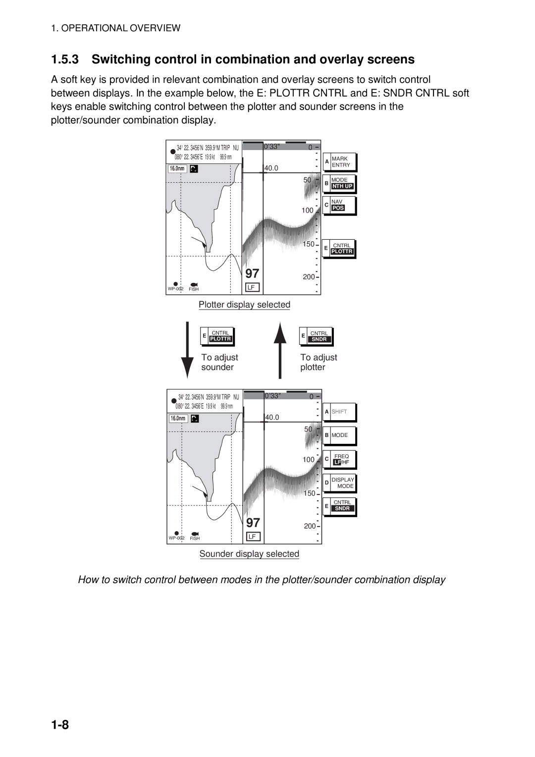 Furuno GD-1920C-BB, 1954C-BB, 1964C-BB, 1944C-BB Switching control in combination and overlay screens, To adjust plotter 