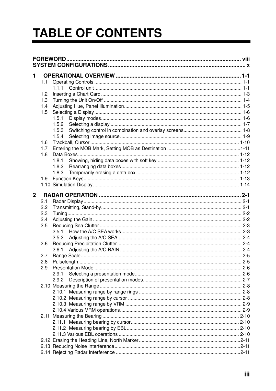 Furuno 1934C-BB, GD-1920C-BB, 1954C-BB, 1964C-BB, 1944C-BB, 1834C-BB, 1824C-BB manual Table of Contents 