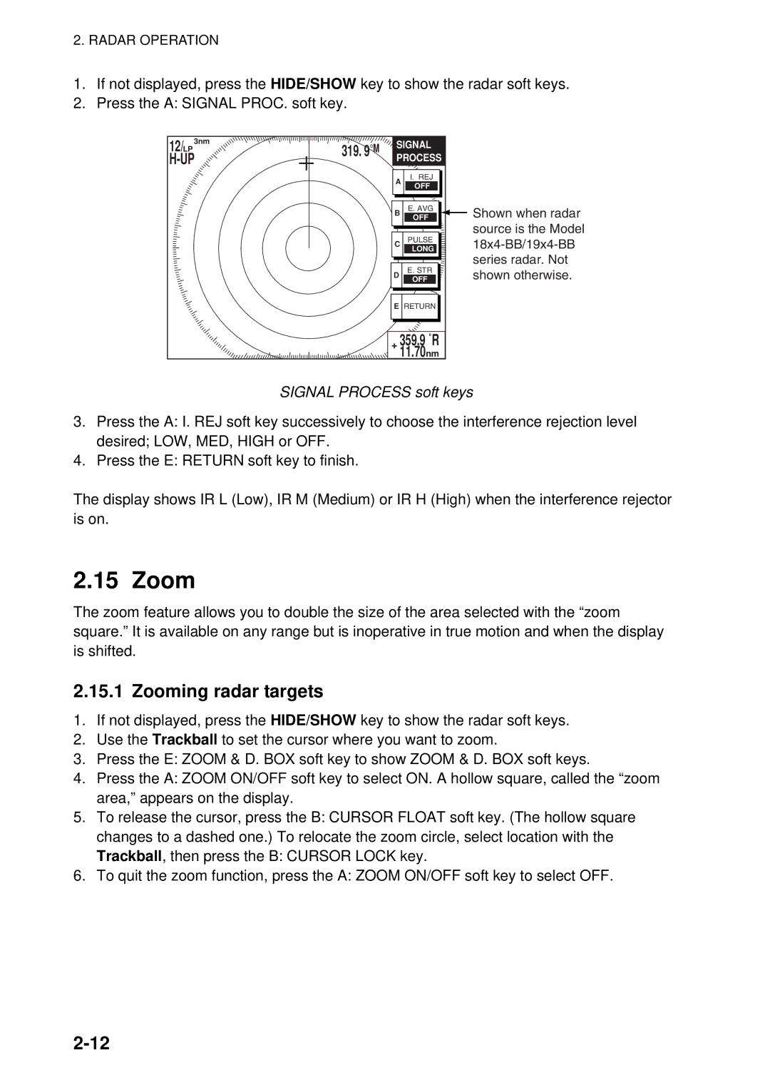 Furuno 1824C-BB, GD-1920C-BB, 1954C-BB, 1964C-BB, 1944C-BB, 1934C-BB, 1834C-BB manual Zooming radar targets 