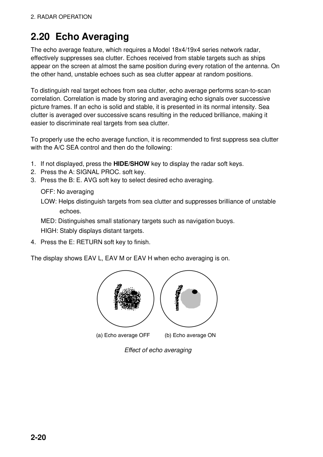 Furuno GD-1920C-BB, 1954C-BB, 1964C-BB, 1944C-BB, 1934C-BB, 1834C-BB, 1824C-BB manual Echo Averaging, Effect of echo averaging 