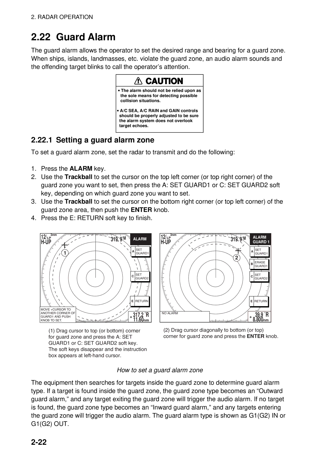 Furuno 1964C-BB, GD-1920C-BB, 1954C-BB, 1944C-BB manual Guard Alarm, Setting a guard alarm zone, How to set a guard alarm zone 