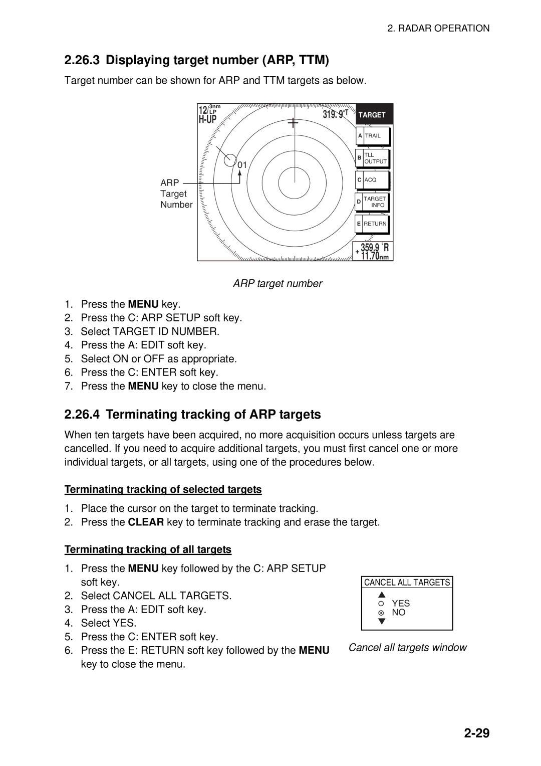 Furuno 1964C-BB, GD-1920C-BB, 1954C-BB, 1944C-BB manual Displaying target number ARP, TTM, Terminating tracking of ARP targets 