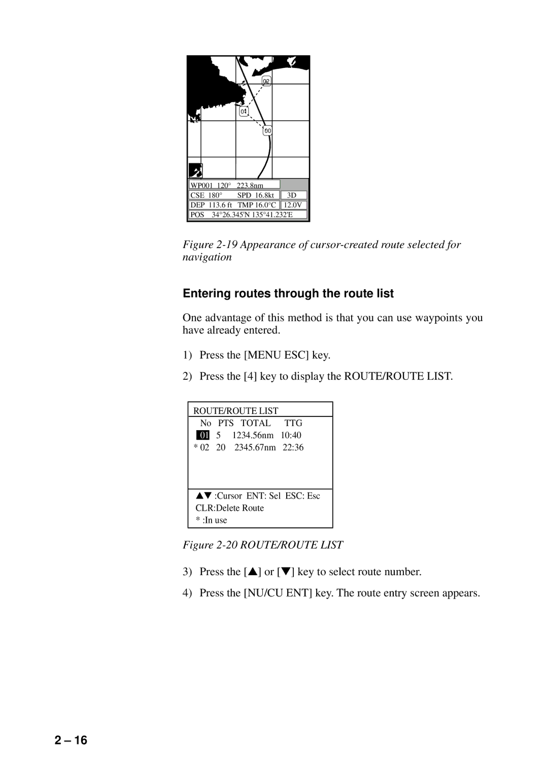 Furuno GP-1600F manual Entering routes through the route list, ROUTE/ROUTE List 