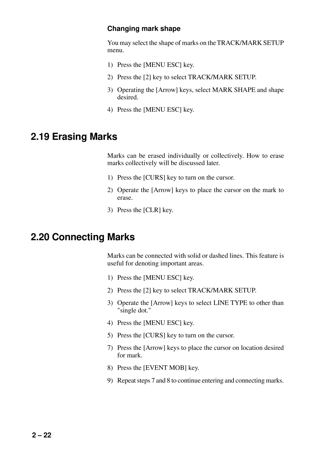 Furuno GP-1600F manual Erasing Marks, Connecting Marks, Changing mark shape 