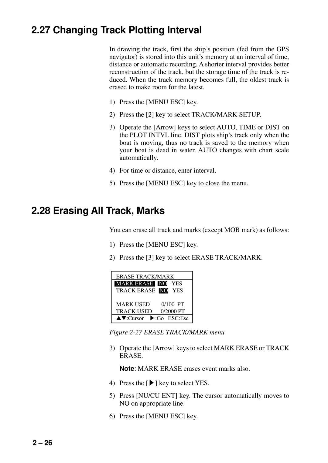 Furuno GP-1600F manual Changing Track Plotting Interval, Erasing All Track, Marks 