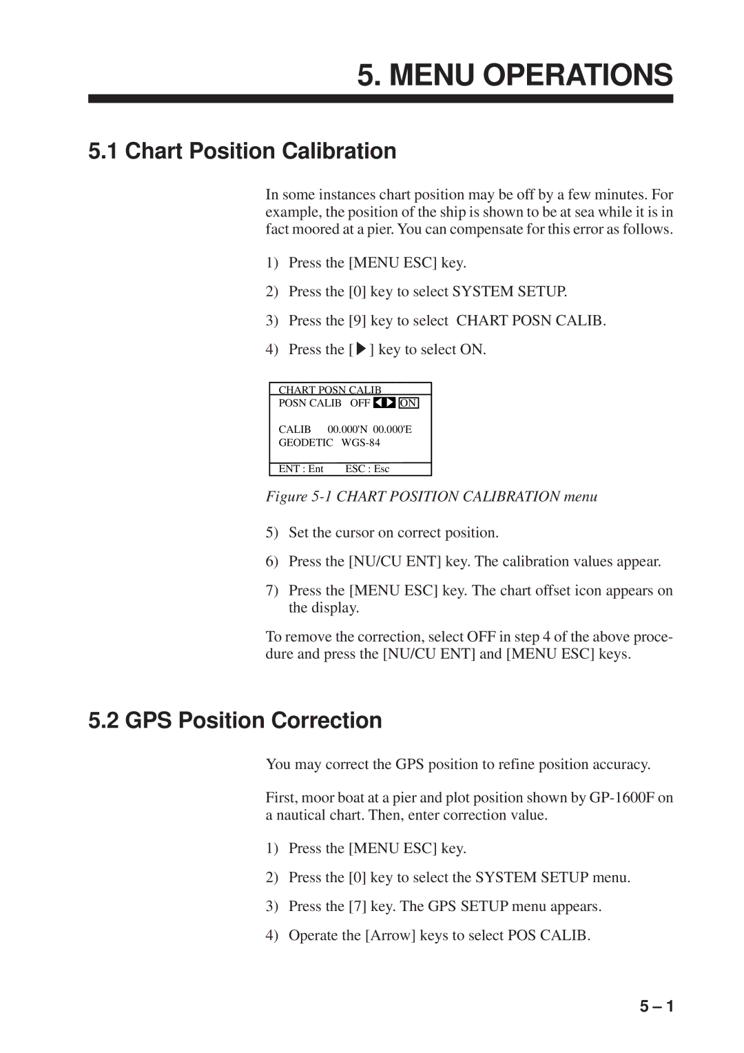 Furuno GP-1600F manual Chart Position Calibration, GPS Position Correction 