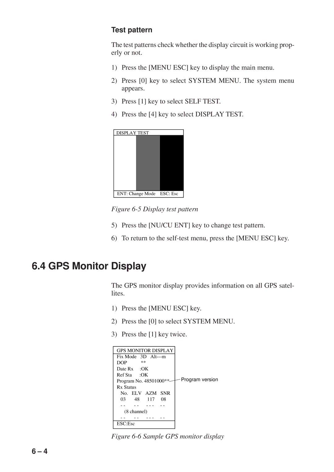 Furuno GP-1600F manual GPS Monitor Display, Test pattern 