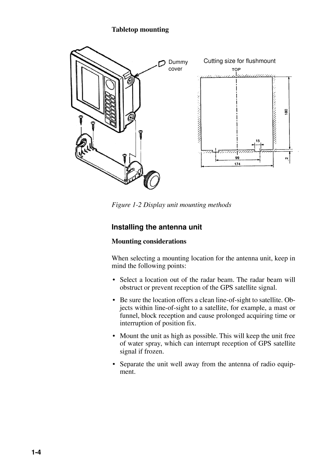 Furuno GP-1610CF manual Tabletop mounting, Installing the antenna unit 