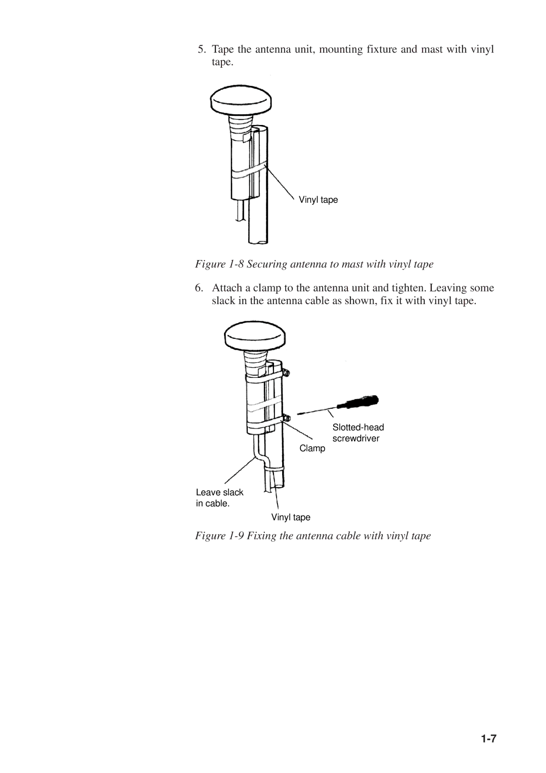 Furuno GP-1610CF manual Securing antenna to mast with vinyl tape 