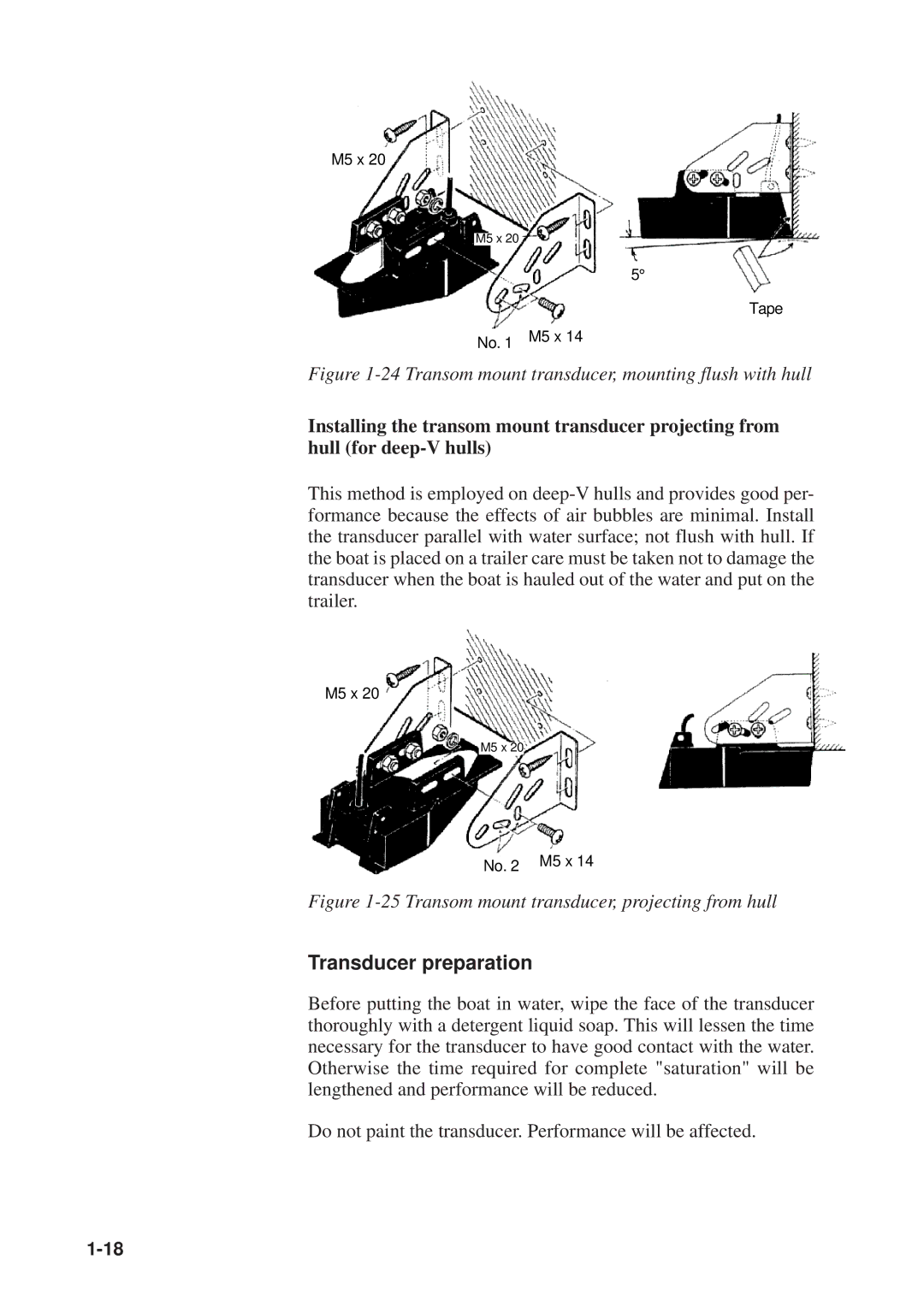 Furuno GP-1610CF manual Transom mount transducer, mounting flush with hull, Transducer preparation 