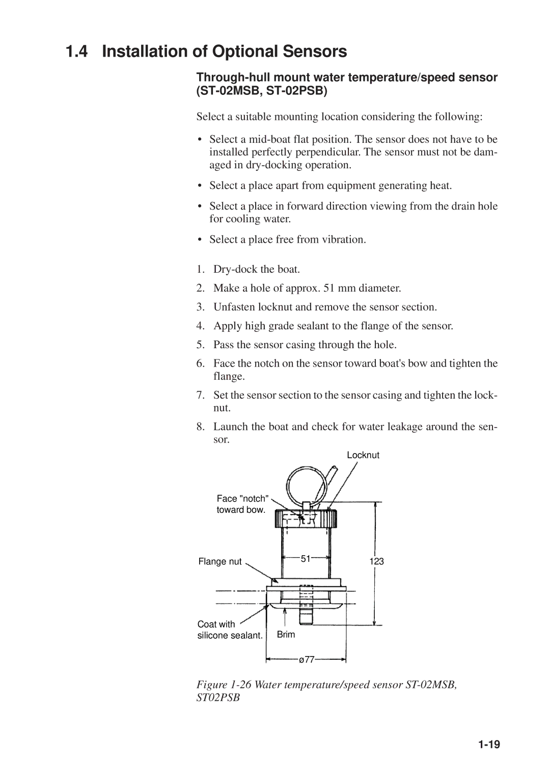 Furuno GP-1610CF manual Installation of Optional Sensors, Water temperature/speed sensor ST-02MSB 