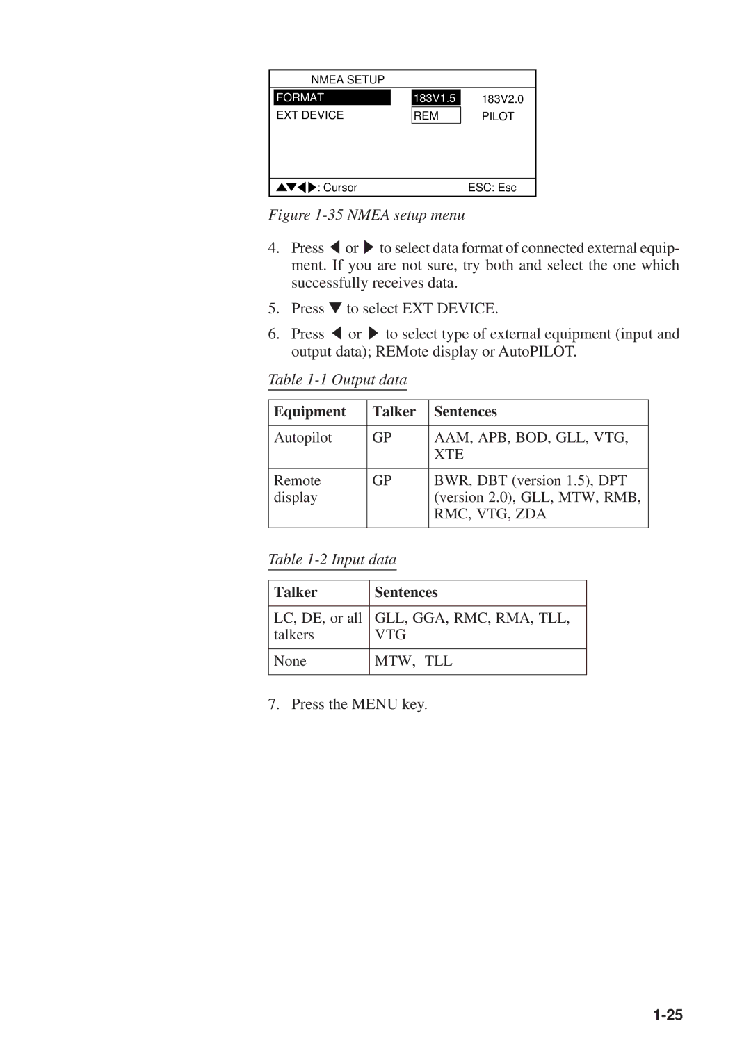 Furuno GP-1610CF manual Nmea setup menu 